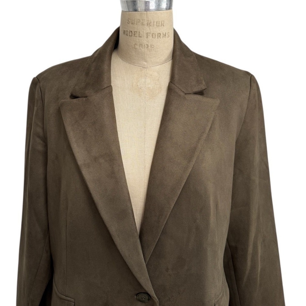 NEW Ruti The Micro Suede Classic Blazer Olive Green Single Button Size (4) 14 - Picture 2 of 10